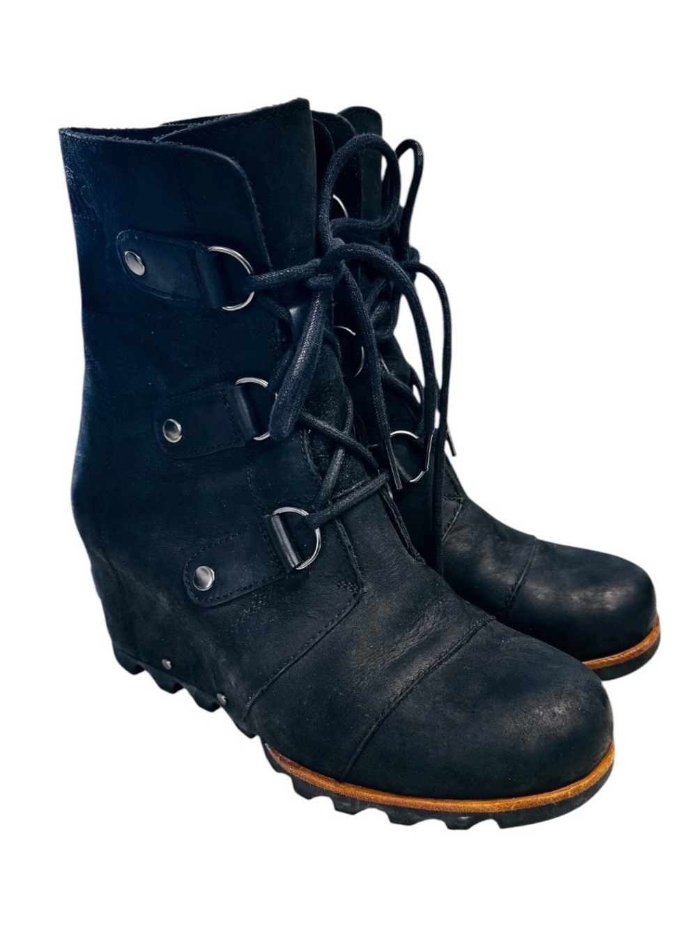 Sorel Joan of Arctic Lace-Up Wedge Ankle Boots - Women's Black Size 8